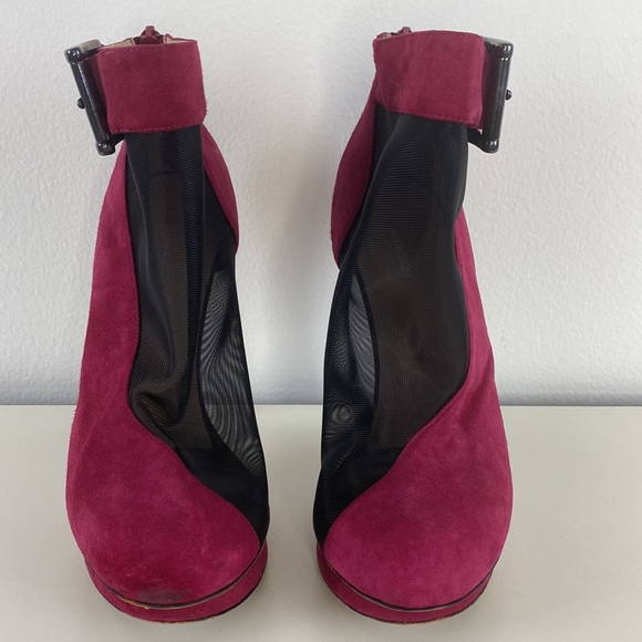 Nicholas Kirkwood Rasberry Suede Mesh High Heel Bootie - Picture 2 of 7